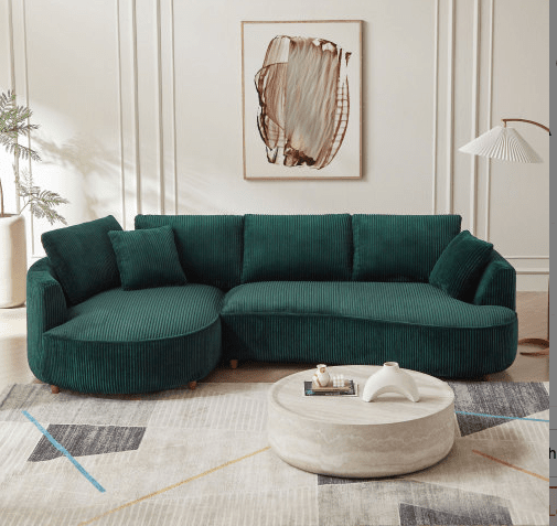 Leota 122" Corduroy Upholstered Sectional , Green