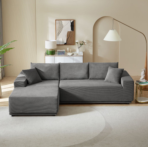 Novella Modern Corduroy Upholstered Sectional Sofa, Gray