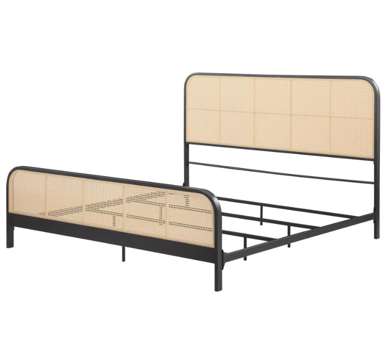 Lanewood Open Cane Webbing Metal Queen Bed, Black or White