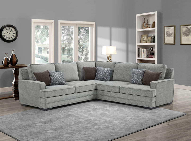 Renzo Transitional Chenille Sectional, Light Gray