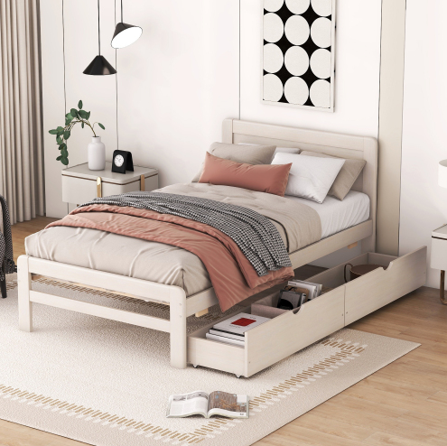 Huxley Modern Design Twin Size Platform Bed Frame with 2 Drawers