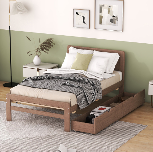 Huxley Modern Design Twin Size Platform Bed Frame with 2 Drawers