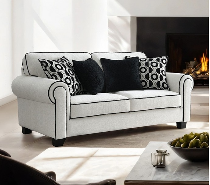 Viviani Transitional White Chenille Upholstered Sofa