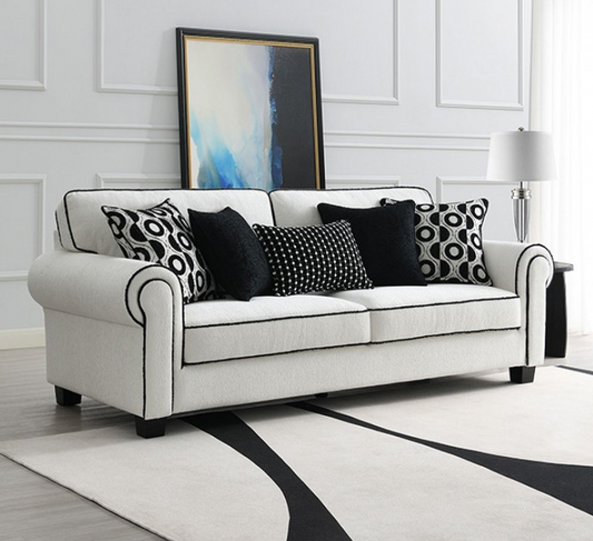 Viviani Transitional White Chenille Upholstered Sofa