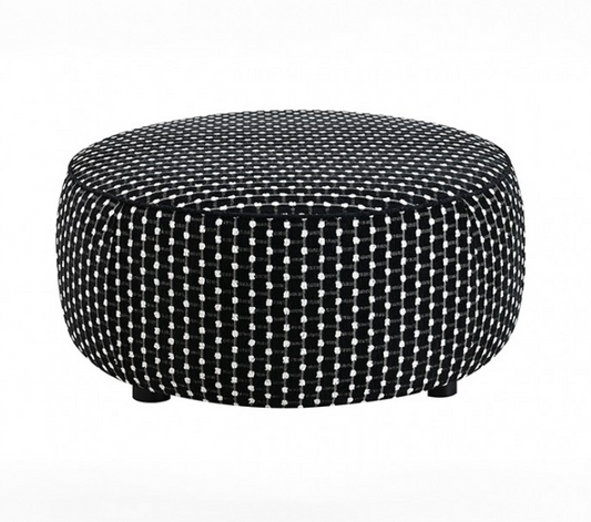 Viviani Round Chenille Ottoman, Black & White