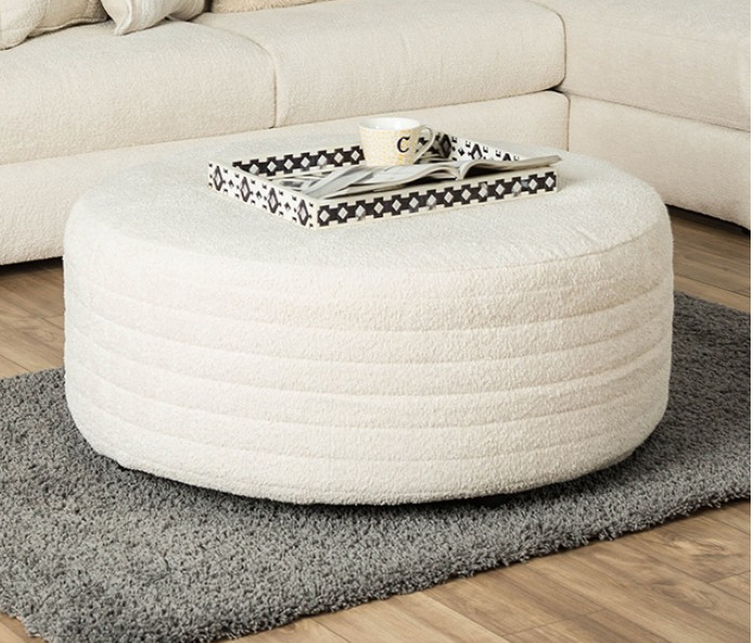 Newberg Collection Ivory Textured Chenille Ottoman