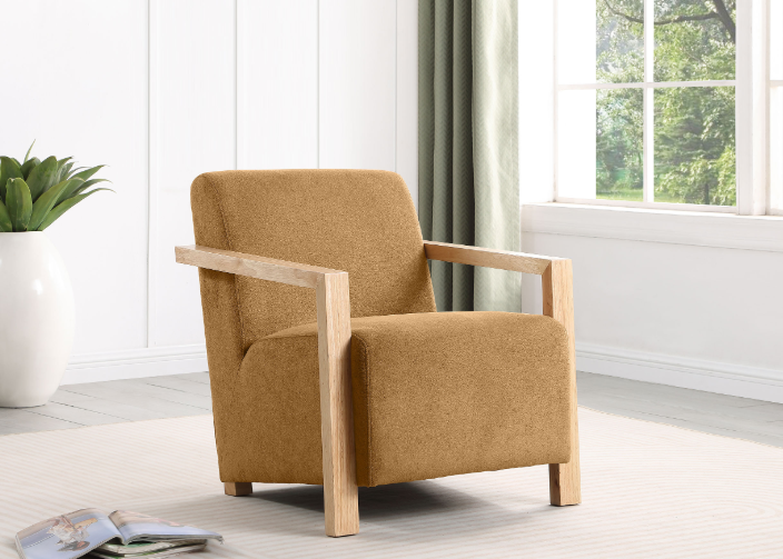 Diego Upholstered Accent Arm Chair with Wood Arms