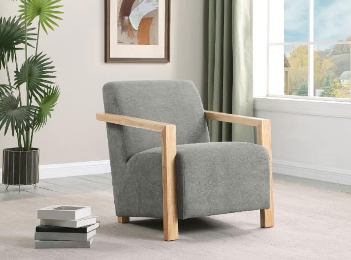 Diego Upholstered Accent Arm Chair with Wood Arms