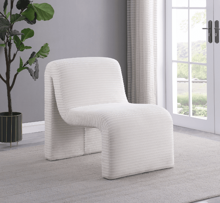 Drayton Modern Ribbed Upholstery Accent Chair, Ivory