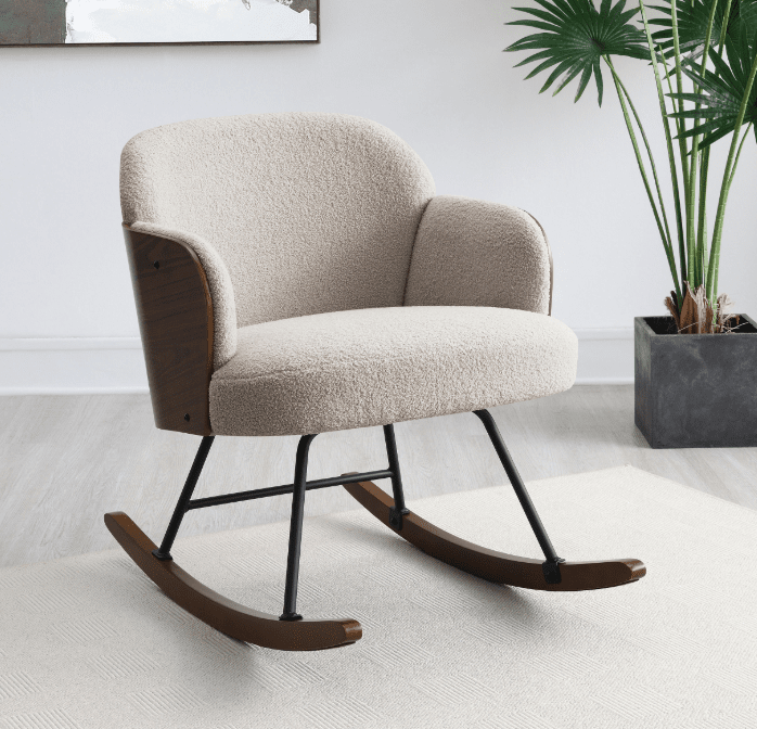 Paige Mid-Century Modern Boucle Rocking Chair with Bentwood Frame