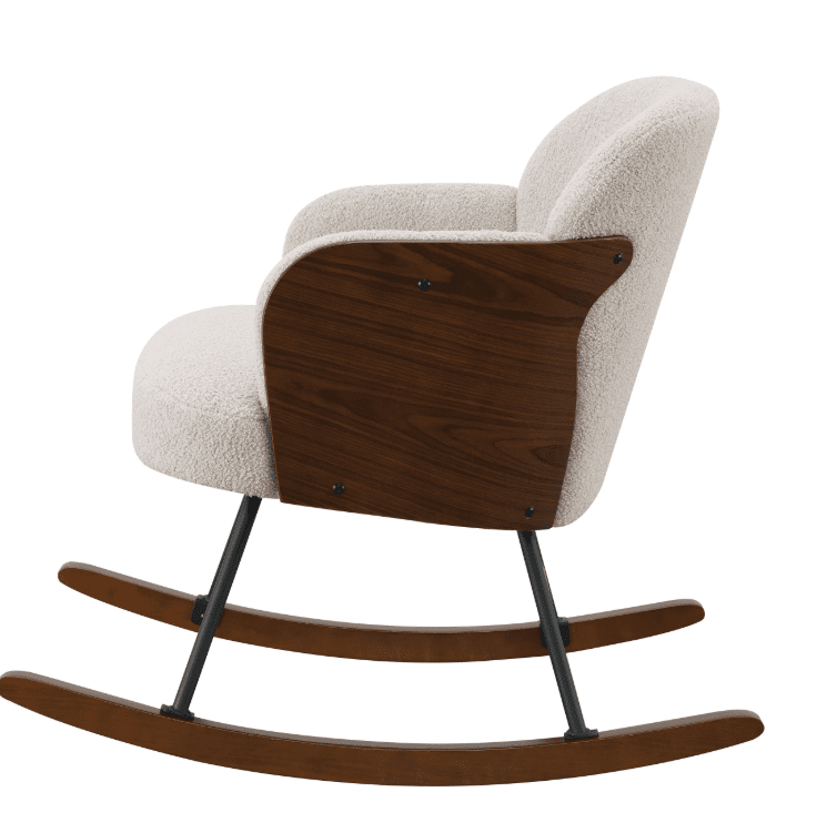 Paige Mid-Century Modern Boucle Rocking Chair with Bentwood Frame