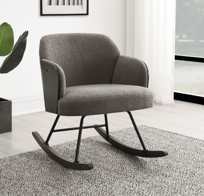 Paige Mid-Century Modern Boucle Rocking Chair with Bentwood Frame