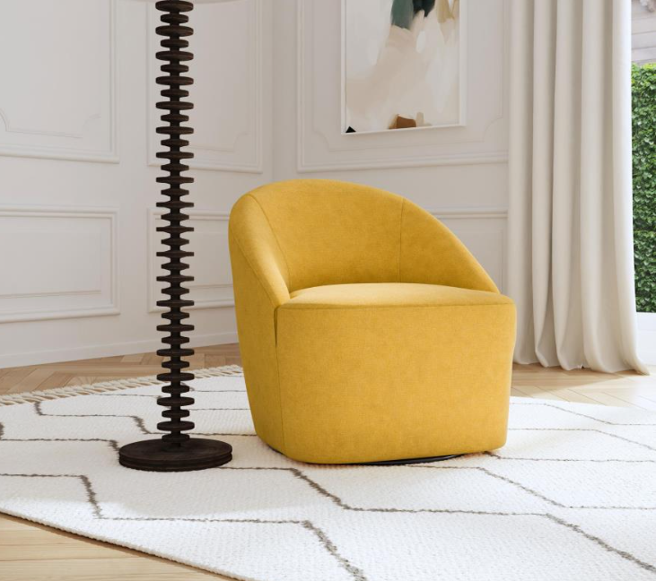 Leon Upholstered Barrel Accent Swivel Chair Mustard Yellow