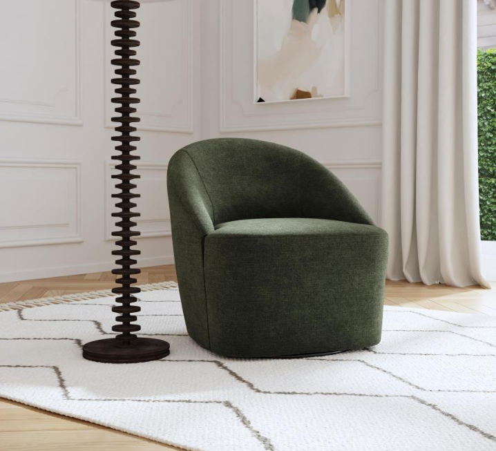 Leon Upholstered Barrel Accent Swivel Chair Hunter Green