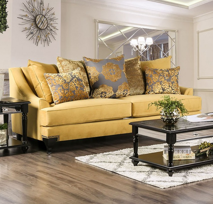 Visconti Traditional Golden Velvet Living Room Collection