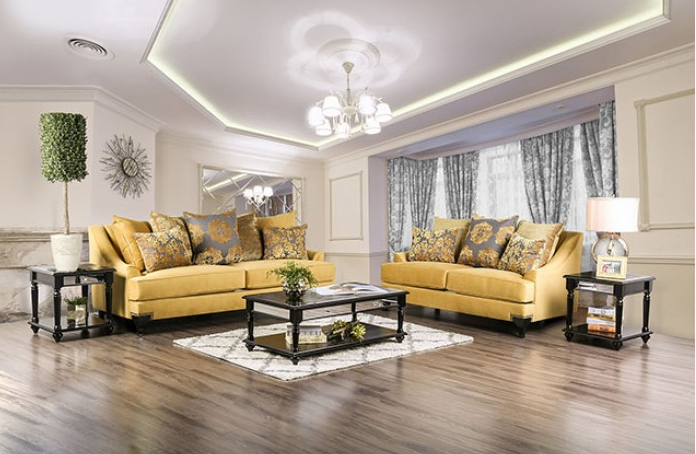 Visconti Traditional Golden Velvet Living Room Collection