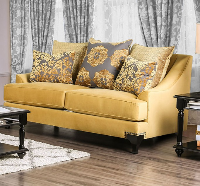 Visconti Traditional Golden Velvet Living Room Collection