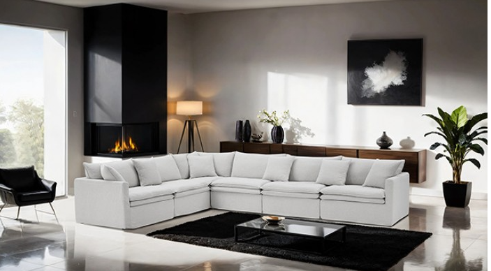 Hieronimus Contemporary Light Gray Chenille Power Sectional