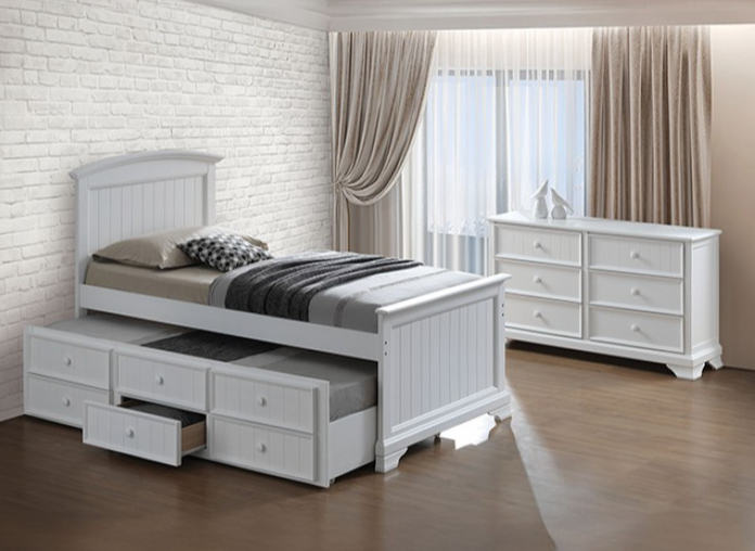 Fanton Transitional White Twin Captains Bed