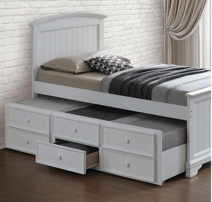 Fanton Transitional White Twin Captains Bed