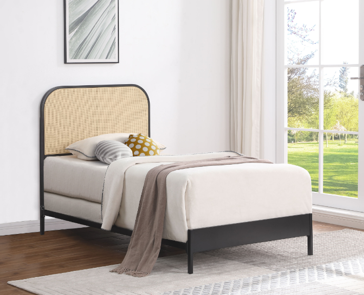 Amherst Radio Weave Rattan & Metal Twin Bed, White