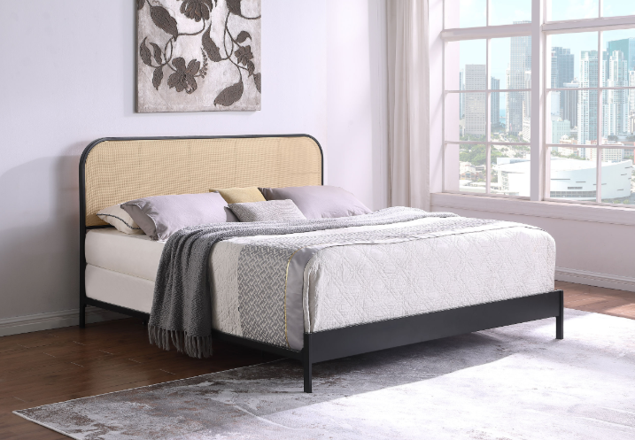 Amherst Radio Weave Rattan & Metal King Bed, Black