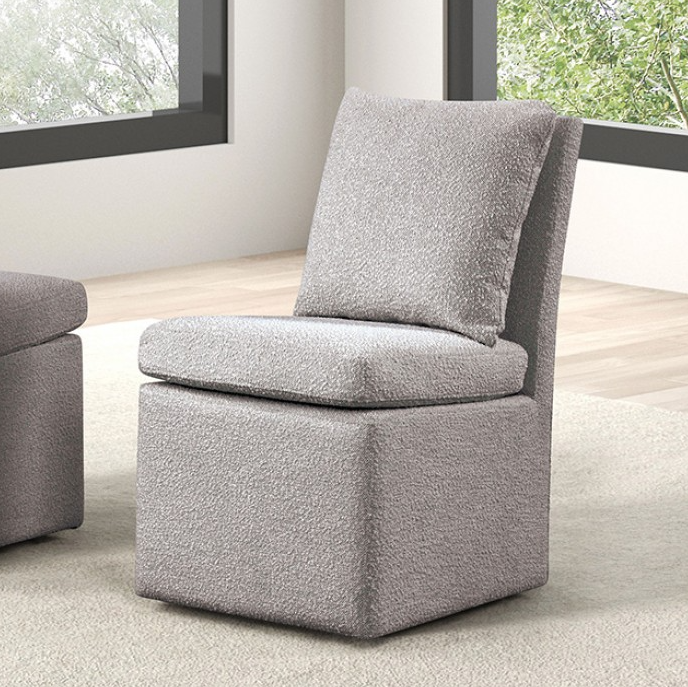 Broager Contemporary Boucle Side Chair with Caster Wheels