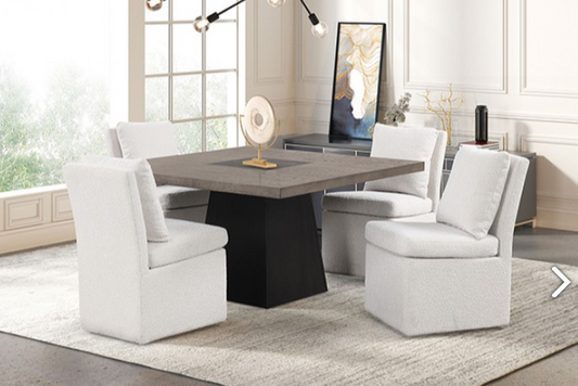 Broager Contemporary 54" Square Dining Set, Dark Walnut & White