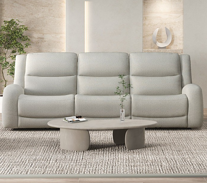 Giraldus Transitional Upholstered Reclining Sofa with Contour Arm, Beige