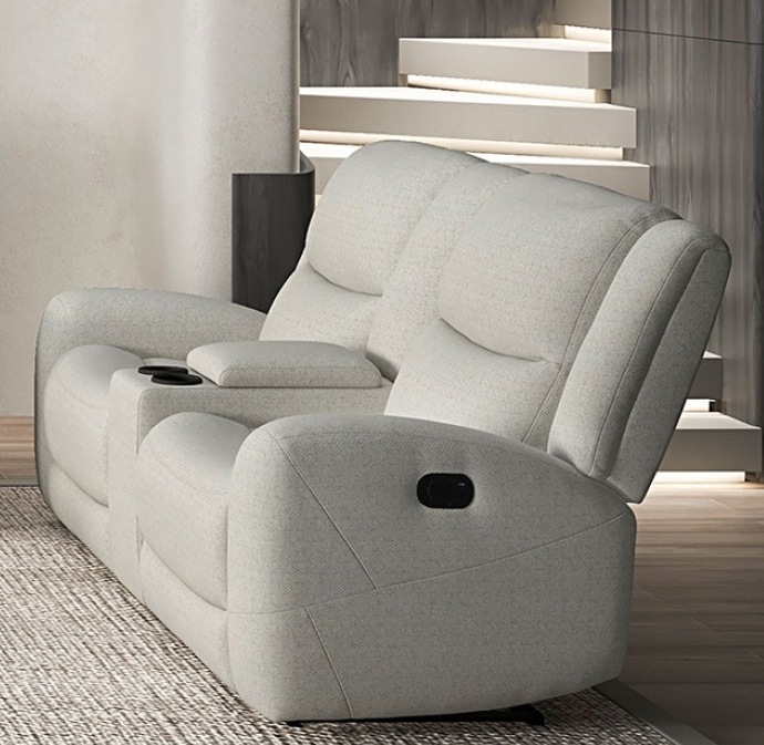 Giraldus Transitional Upholstered Reclining Sofa with Contour Arm, Beige