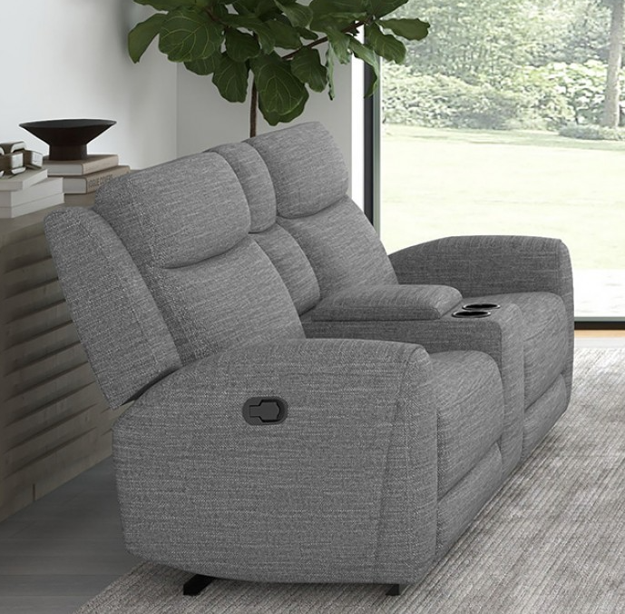 Antonius Transitional Upholstered Reclining Sofa with Contour Arm, Gray