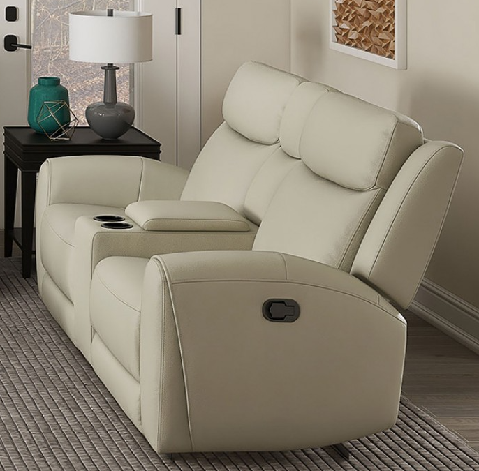 Jacobus Transitional Top Grain Leather Reclining Sofa, Beige