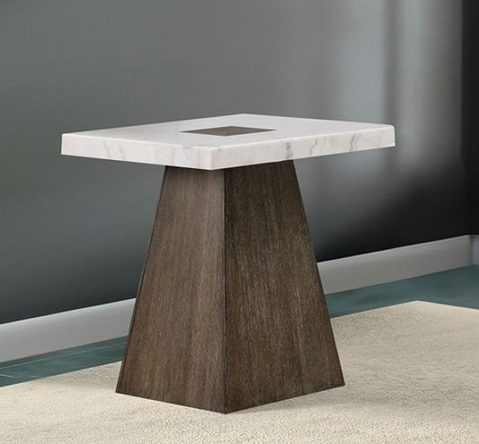 Grasten Modern Solid Wood & Marble Side Table, Dark Walnut & White