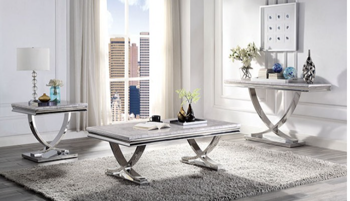 Wettingen Glam Sofa Table with Marble Top & Stainless Steel Base