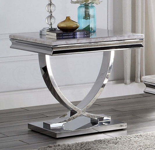 Wettingen Glam End Table with Marble Top & Stainless Steel Base