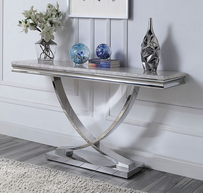 Wettingen Glam Sofa Table with Marble Top & Stainless Steel Base