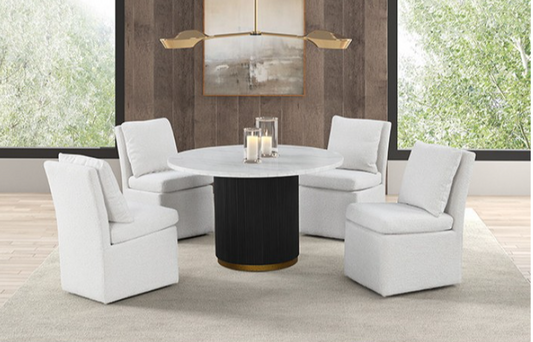 Varde Contemporary 5Piece Marble Top Dining Set with Boucle Chairs