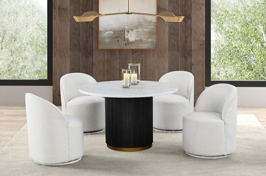 Varde II Contemporary 5Piece Marble Top Dining Set with Boucle Chairs