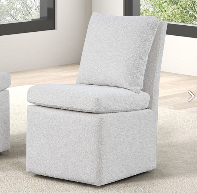 Broager Contemporary Boucle Side Chair with Caster Wheels