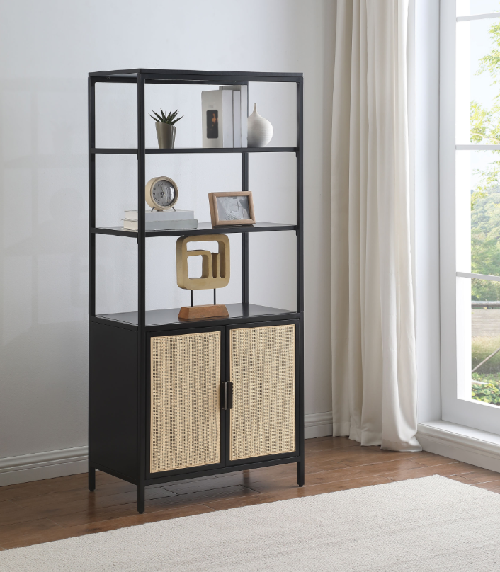 Amherst 3-shelf Radio Weave Cane & Metal Accent Cabinet