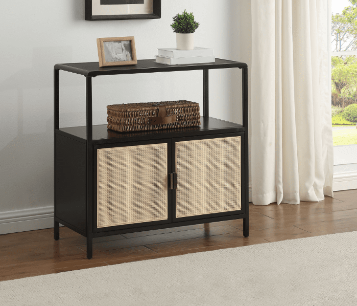 Amherst 3-shelf Radio Weave Cane & Metal Accent Cabinet Copy