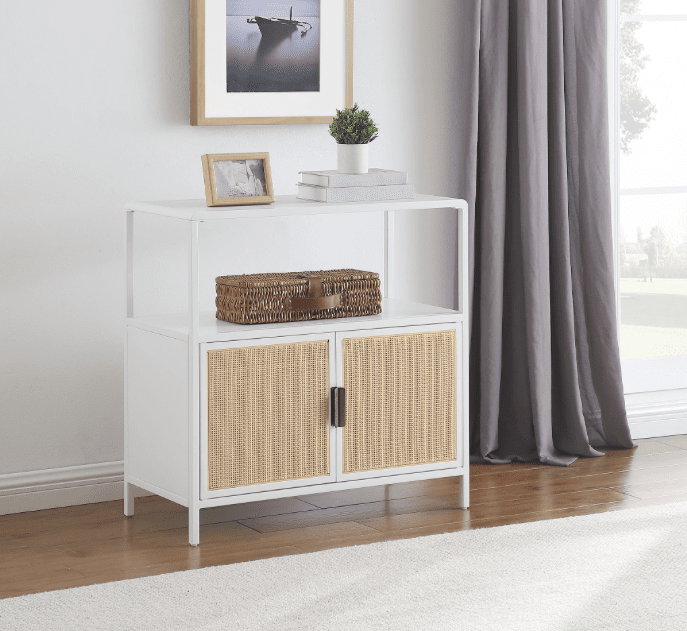 Amherst 3-shelf Radio Weave Cane & Metal Accent Cabinet Copy