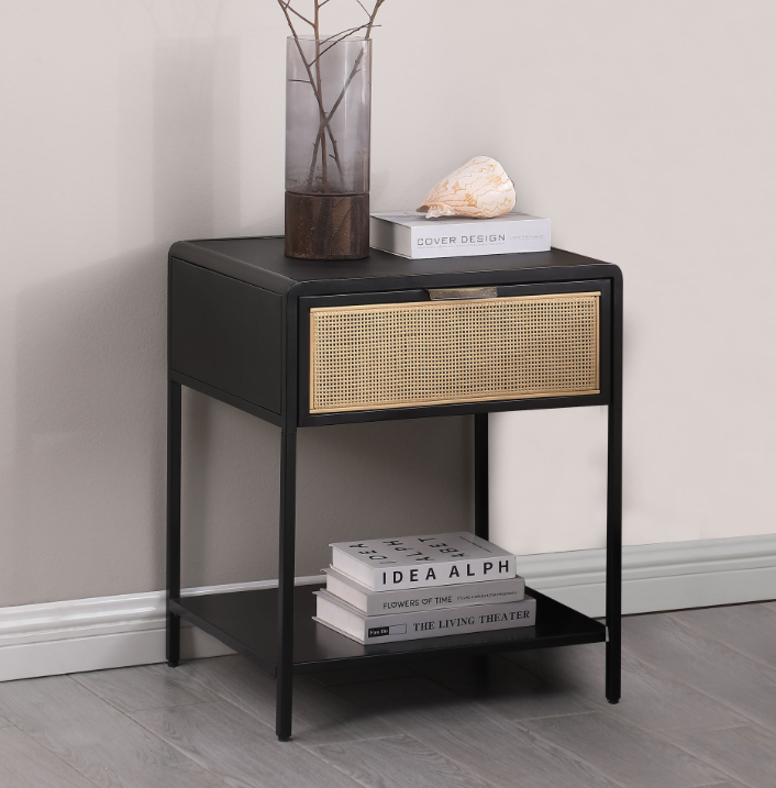 Amherst 1-drawer Radio Weave Cane & Metal Nightstand