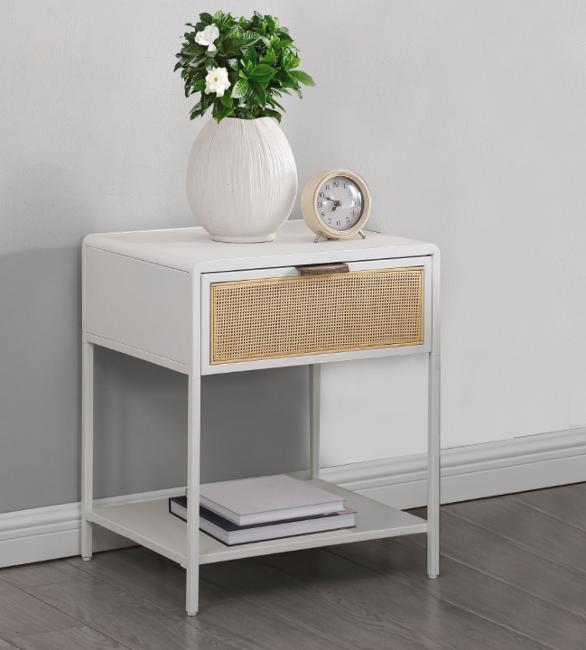 Amherst 1-drawer Radio Weave Cane & Metal Nightstand