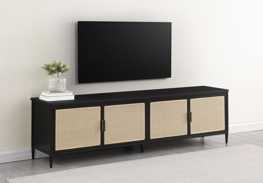 Amherst 4-door 78" Metal TV Stand with Rattan Doors