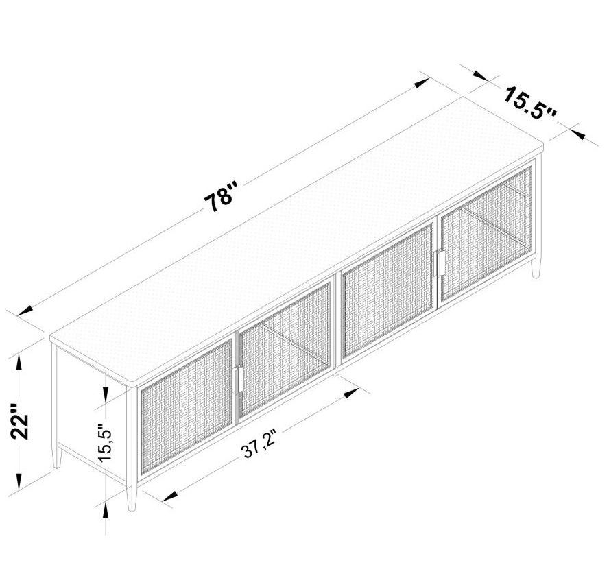 Amherst 4-door 78" Metal TV Stand with Rattan Doors