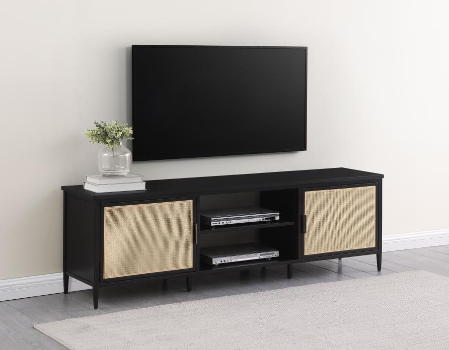 Amherst 2-door 70" Metal TV Stand with Rattan Doors