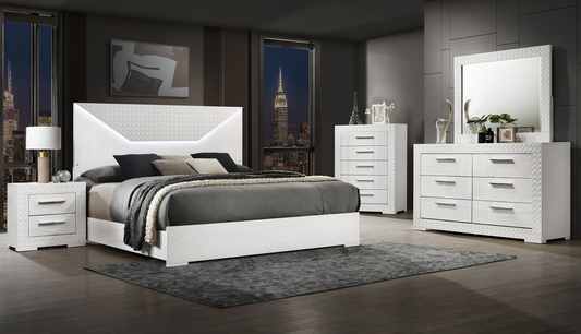 Ives Modern High Gloss Bedroom Set in White or Gray