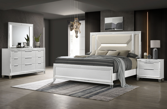 Marmore Bedroom Set with Touch LED Boucle Headboard