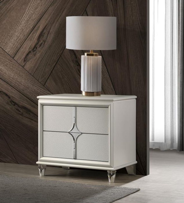 Olivia 2-Drawer Nightstand, Pearl White